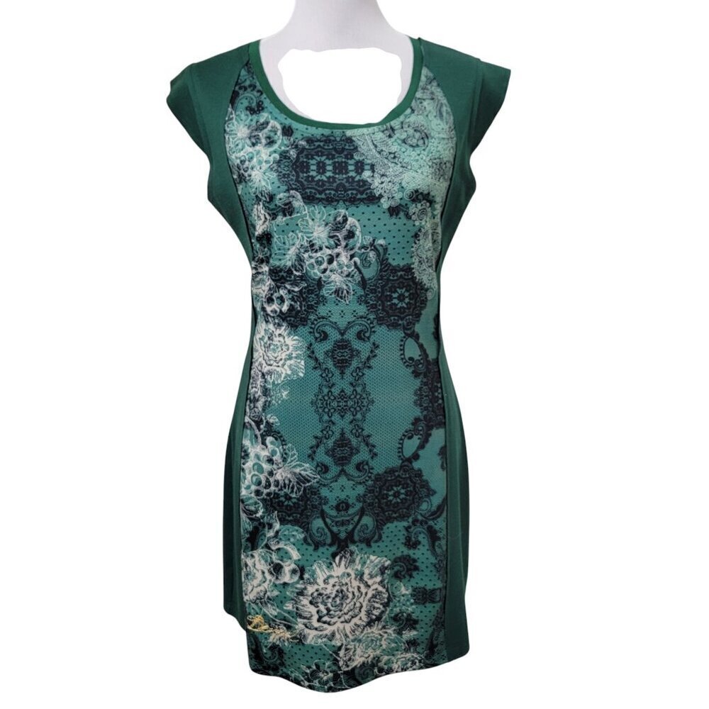 Desigual Size M Green with Floral and Paisley Summer Stretch Dress